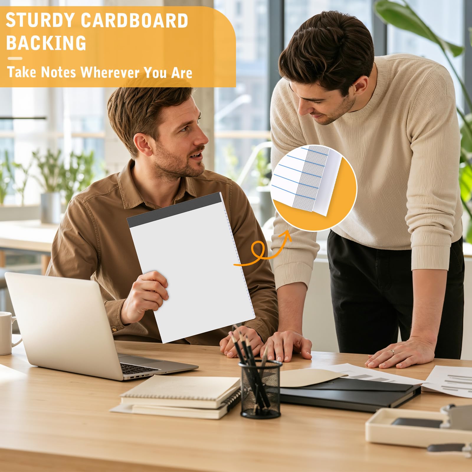 Confezione da 2 blocchi per appunti bianchi da 21 x 28 cm, a righe con retro rigido, micro perforati per ufficio, scuola e casa, 50 fogli per blocco, ideali per studenti, insegnanti e professionisti