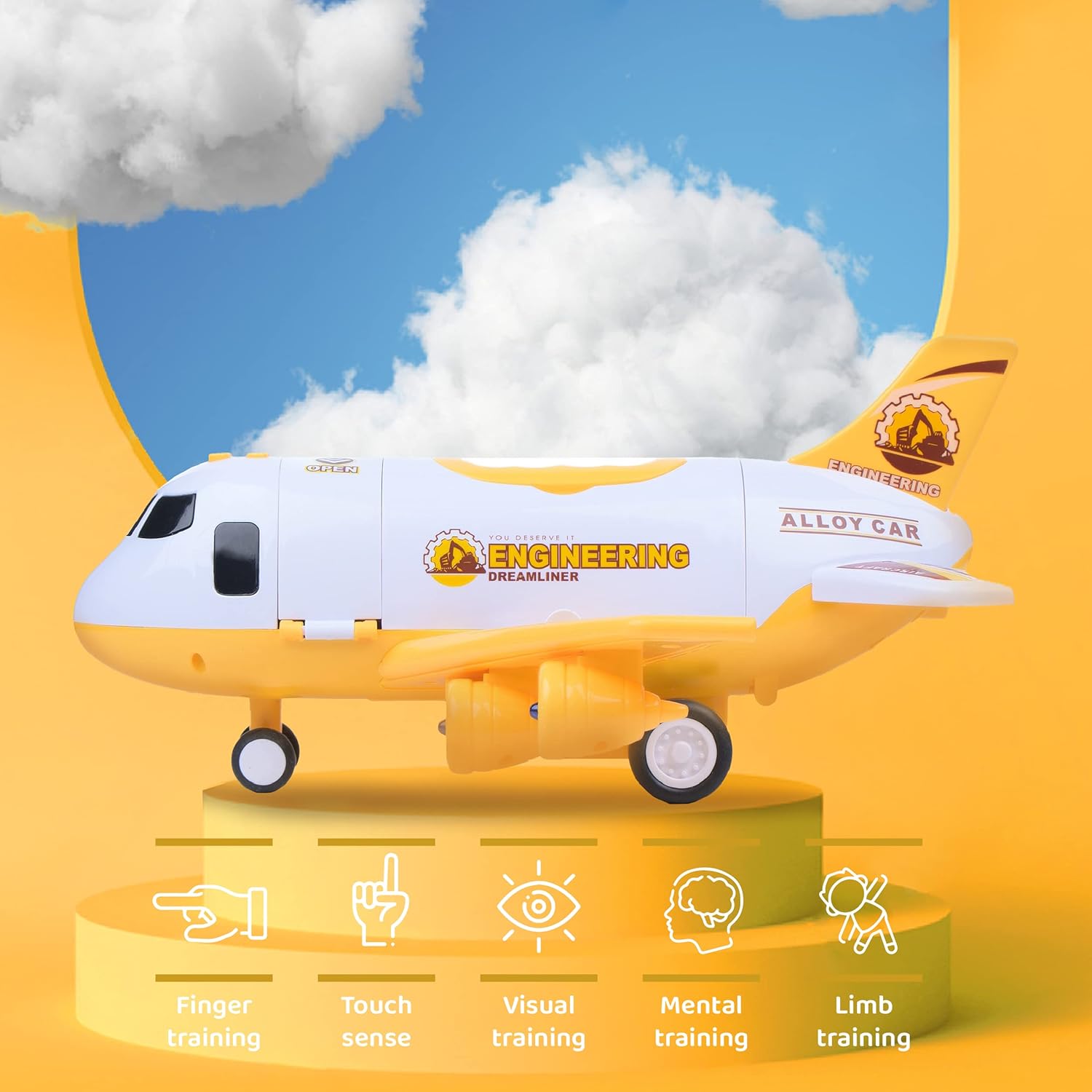 Interactive Airplane Toy with Toy Cars - Toy Airplane with Lights, Music, Jet Mist Effect & Play Mat - Battery-Operated, Realistic Design - Engineering & Travel Toys for Boys & Girls Age 3+