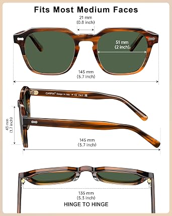 CARFIA Polarized Sunglasses for Men UV400 Protection, Retro Sun Glasses with Acetate Square Frame for Driving Fishing CA5405