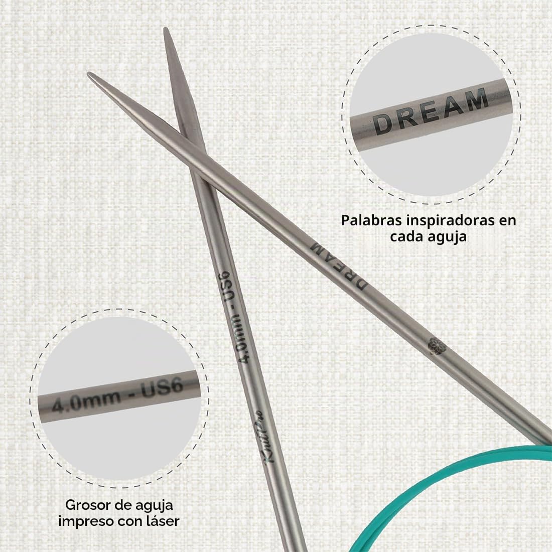 KnitPro Juego de agujas fijas Mindful - Par de agujas de tejer circulares de 13 cm con accesorios Juego Mindful Serenity para principiantes, profesionales y set de regalo