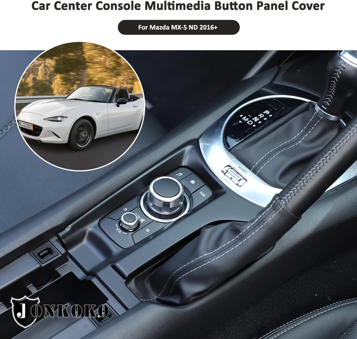 Car Center Console Multimedia Button Panel Cover Compatible with Mazda MX-5 ND 2016-2023 Auto Interior Gear Shift Frame Trim Sticker (Matte Black)
