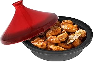 3.3 QT Enameled Cast Iron and Ceramic Moroccan Tagine Pot for Cooking