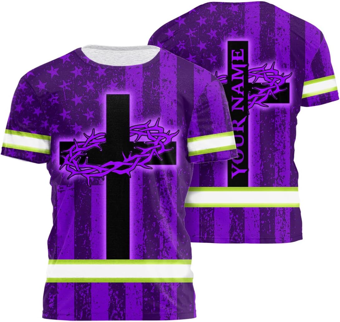 US Flag with Neon Color High Visibility Shirt for Men Women Custom Name Reflective Safety Shirts for Workers