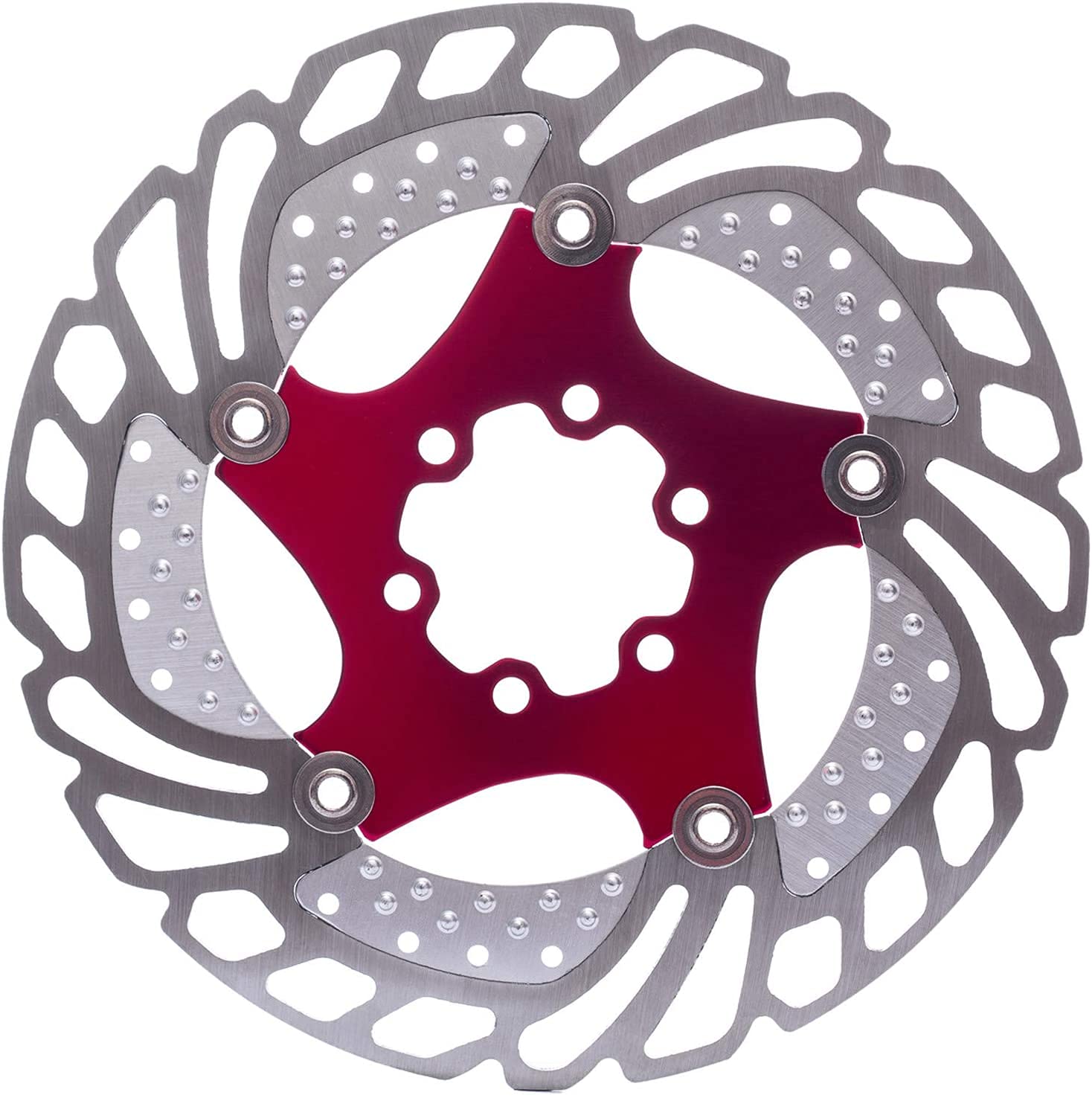 YBEKI Rotor de Freno de Disco Flotante Premium | 140/160/180/203mm | 7075 Aluminio Aeronáutico + Acero Inoxidable | Diseño 72° 6 Clavos | Compatible Shimano/SRAM/MTB/Carretera/BMX | Rojo/Negro