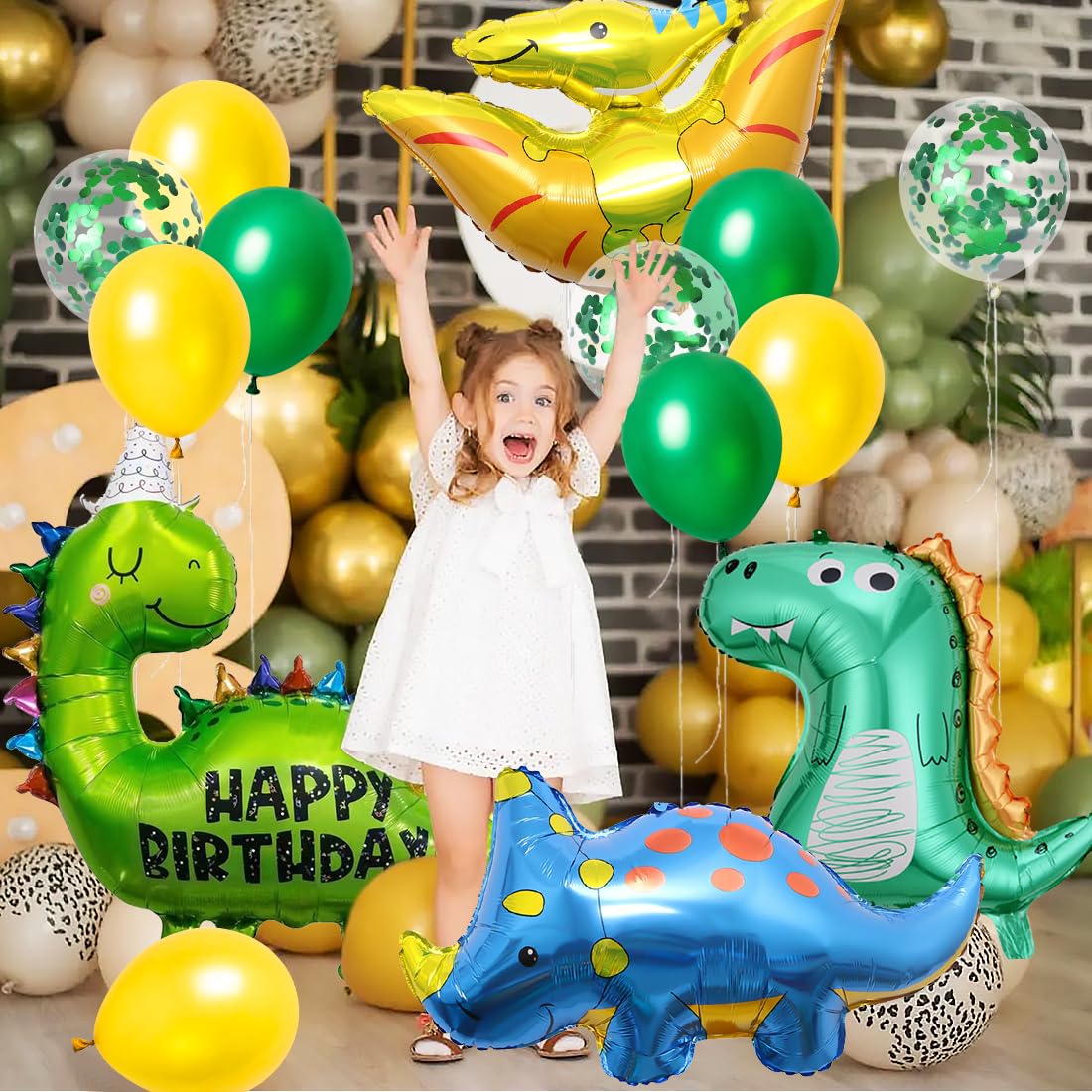 Palloncini Dinosauri Compleanno 4 Anni, XXL Dinosauri Festa Decorazioni, Palloncino Numero 4 con Happy Birthday Striscione, per Festa Compleanno Dinosauro Bambino