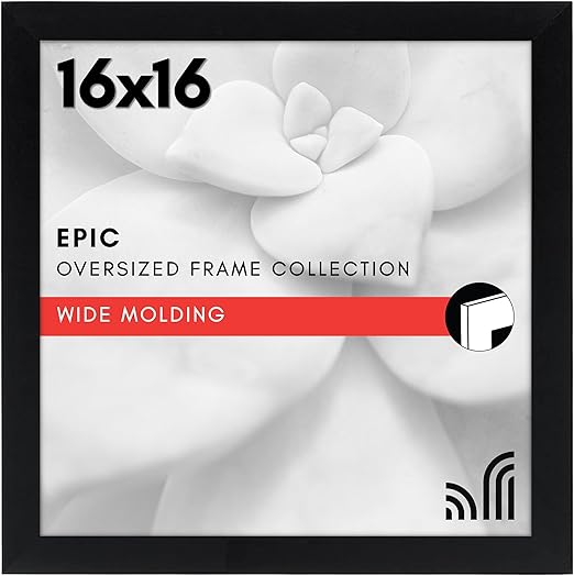 Americanflat 16x16 Picture Frame with Polished Plexiglass - Epic Collection - Square Picture Frame with Engineered Wood - Wide Photo Frames for Wall display - Black