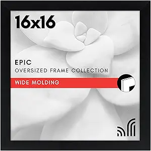 Americanflat 16x16 Picture Frame with Polished Plexiglass - Epic Collection - Square Picture Frame with Engineered Wood - Wide Photo Frames for Wall display - Black