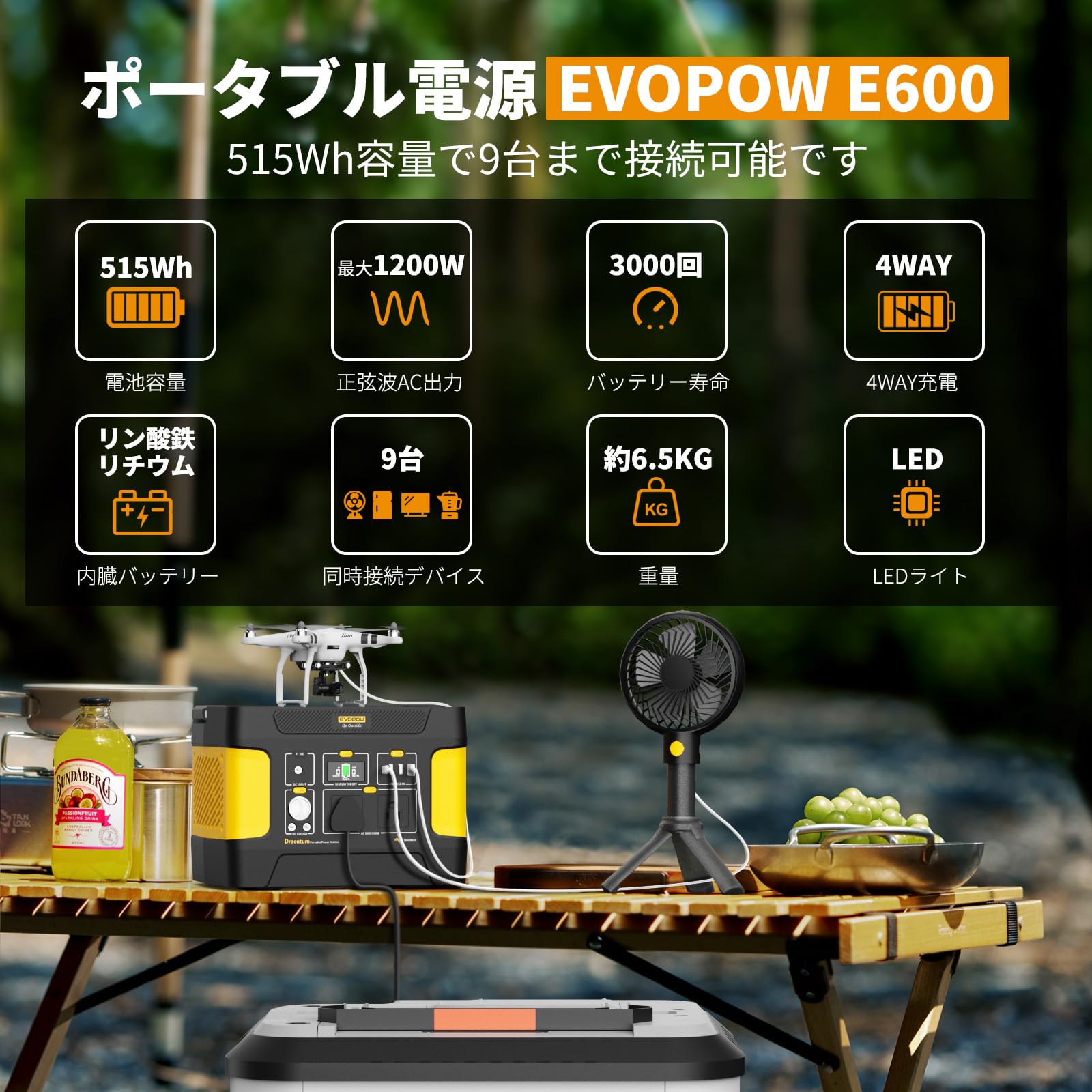 Amazon.co.jp: Evopow ポータブル電源 リン酸鉄 大容量 515Wh