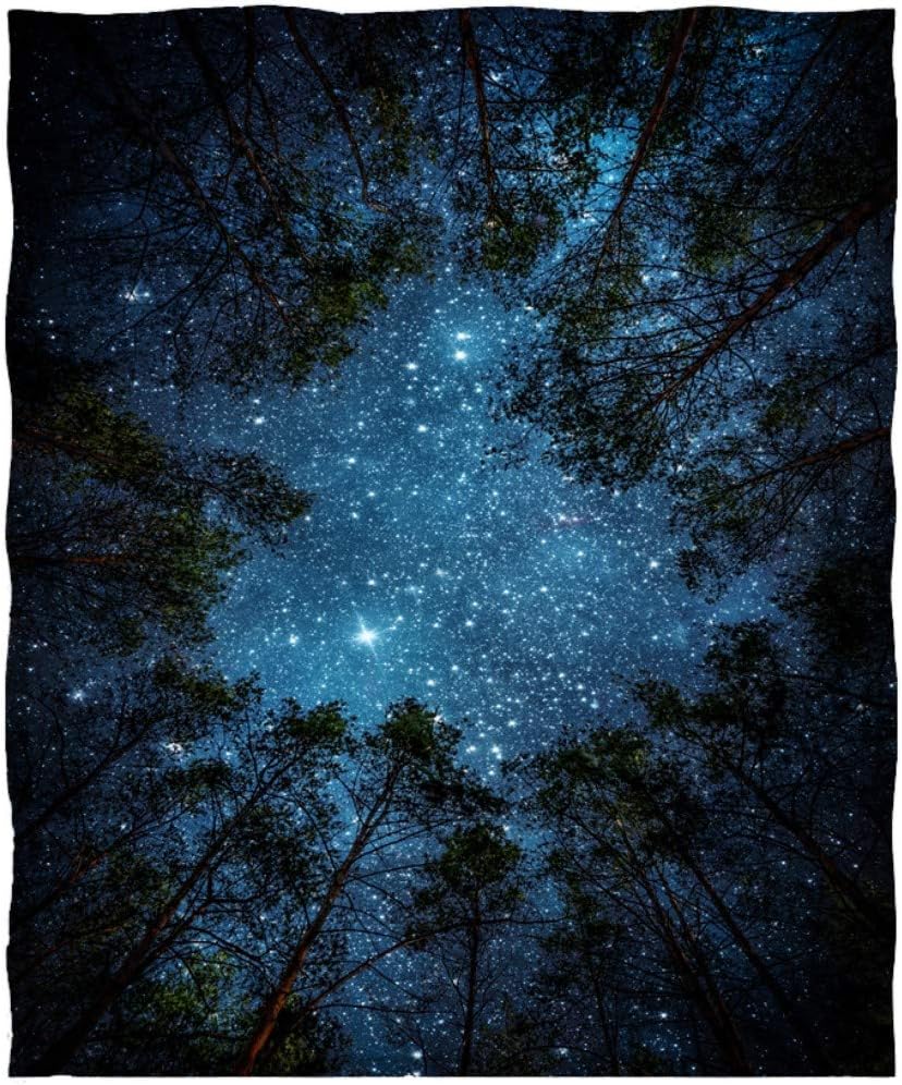 Throw Blanket, Starry Night Galaxy Forest Trees Fleece Throw Blanket for Couch Sofa Bed Chair Bed Camping Travel All Seasons, 80 x 58 inch