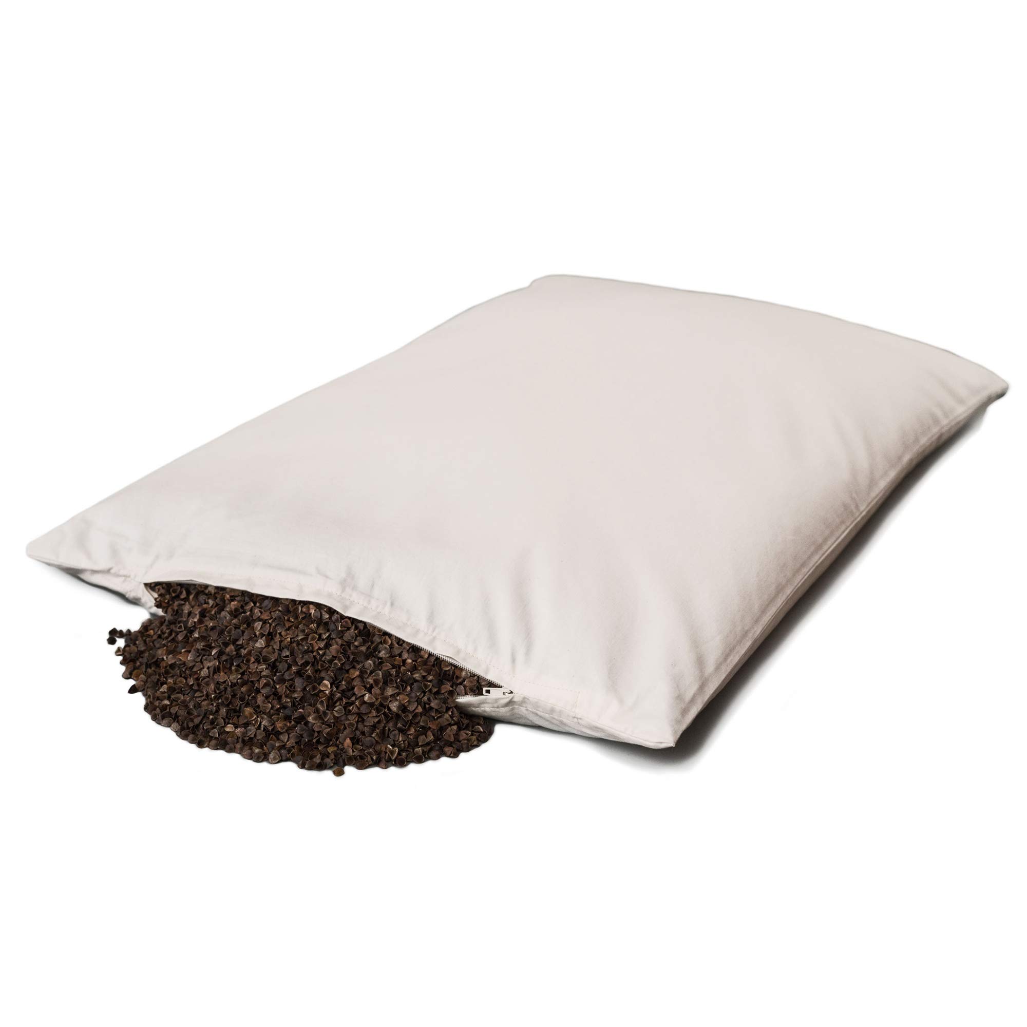Giraffenland Cuscino di grano saraceno bio 40x60cm, cotone spigato bianco, con involucri di grano saraceno bio. Direttamente Riempimento