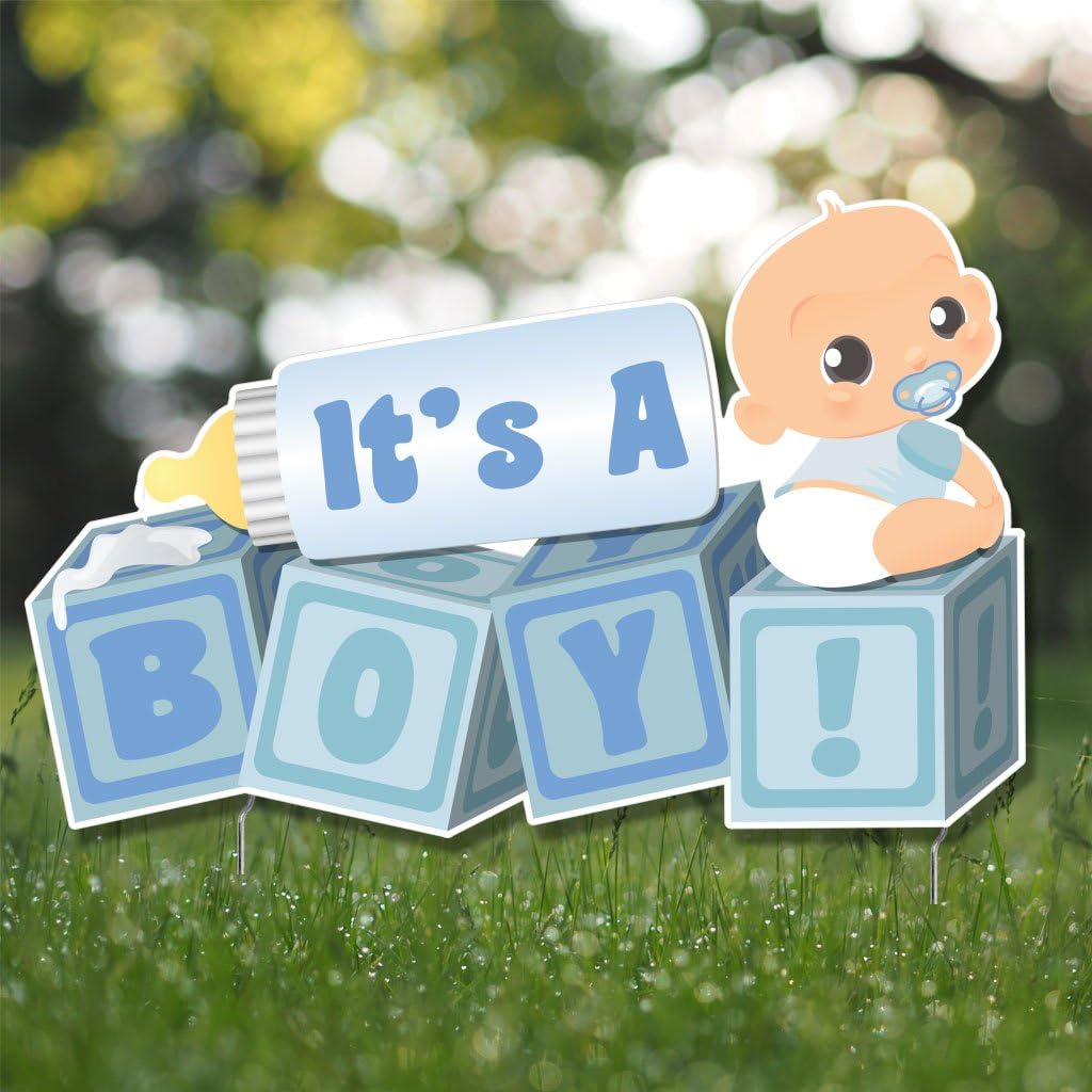 VictoryStore Yard Sign Outdoor Lawn Decorations, It's a Boy Baby Blocks, Baby Announcement Yard Sign (Light Skin Tone Baby)