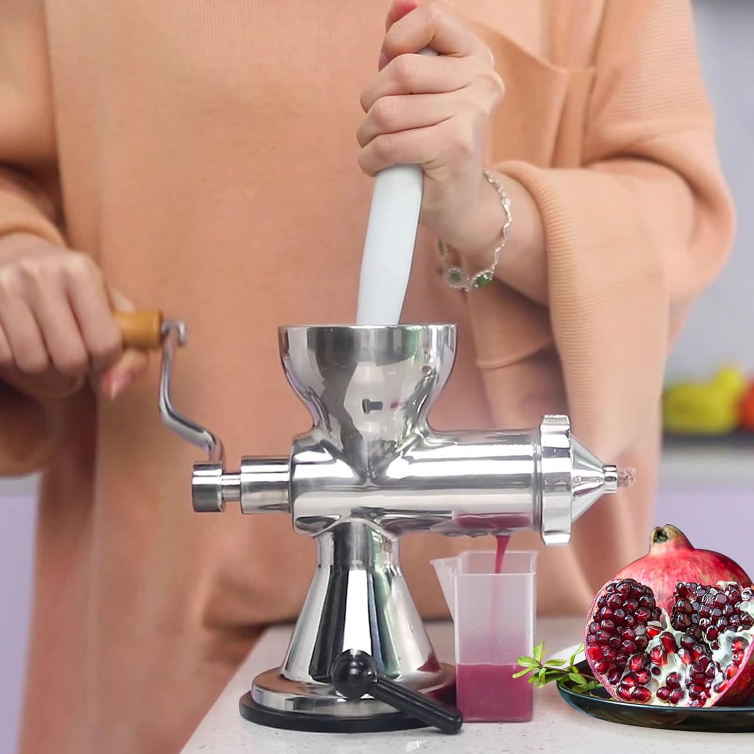 Manual Wheatgrass Juicer, Powerful Hand Run Presser Machine for Spinach, Kale, Celery, Food Grade Rustless Construction, Stainless Steel Hand Fruit & Vegetables Squeezer