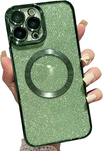 aowner Funda magnética para iPhone 11 Pro Max funda con purpurina chapada de lujo con protector de lente de cámara compatible con MagSafe delgada y