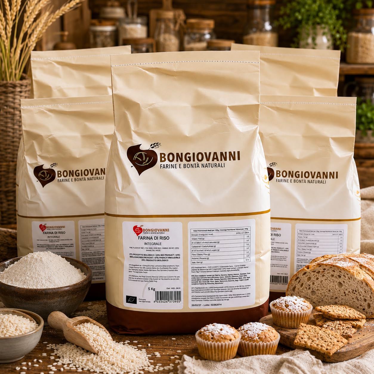 BONGIOVANNI FARINE E BONTA' NATURALI Farina di Riso integrale BIO- 5 Kg