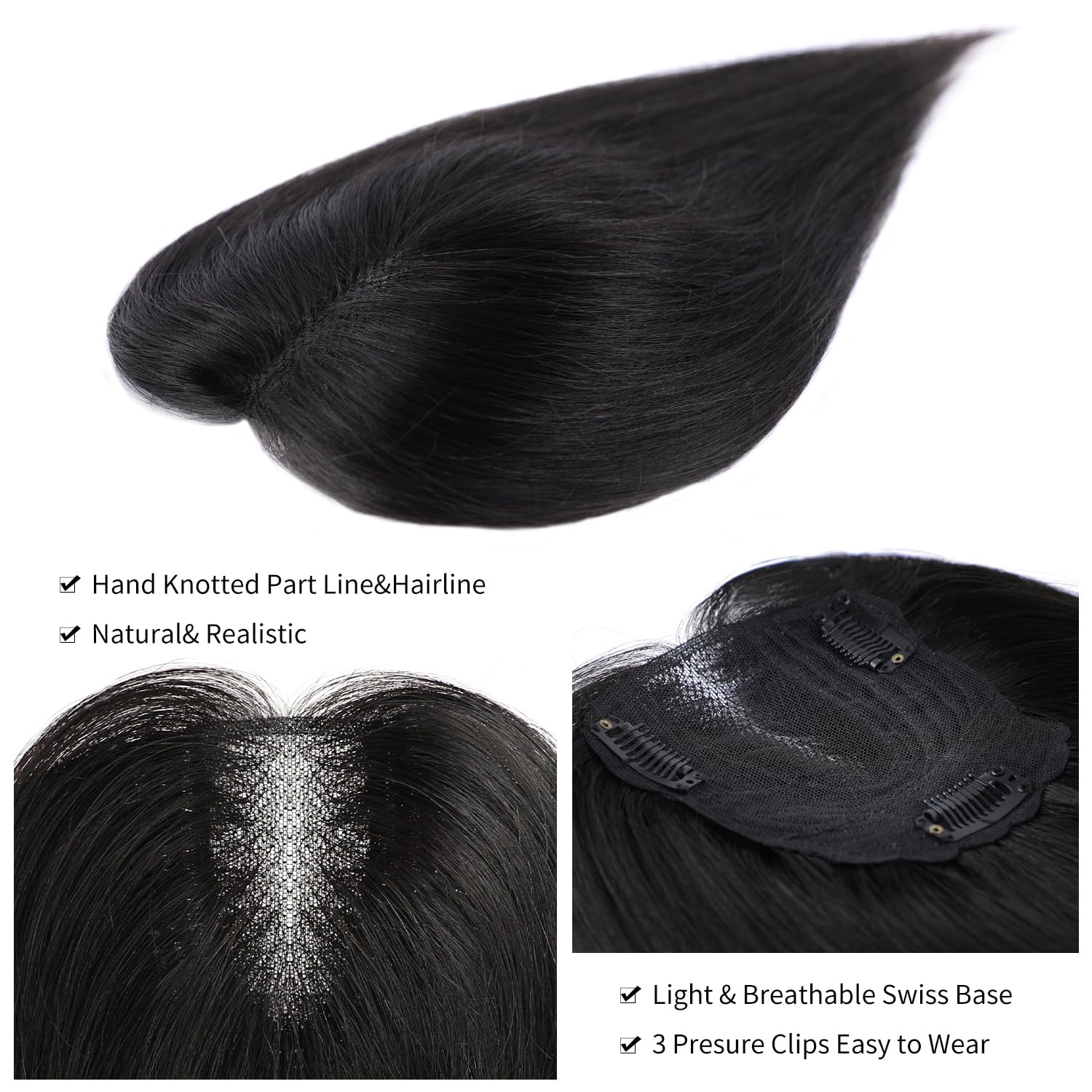 OLLAVO Hair Toppers For Women Real Human Hair, 360° 3D Toppers Pieces For Women With Thinning