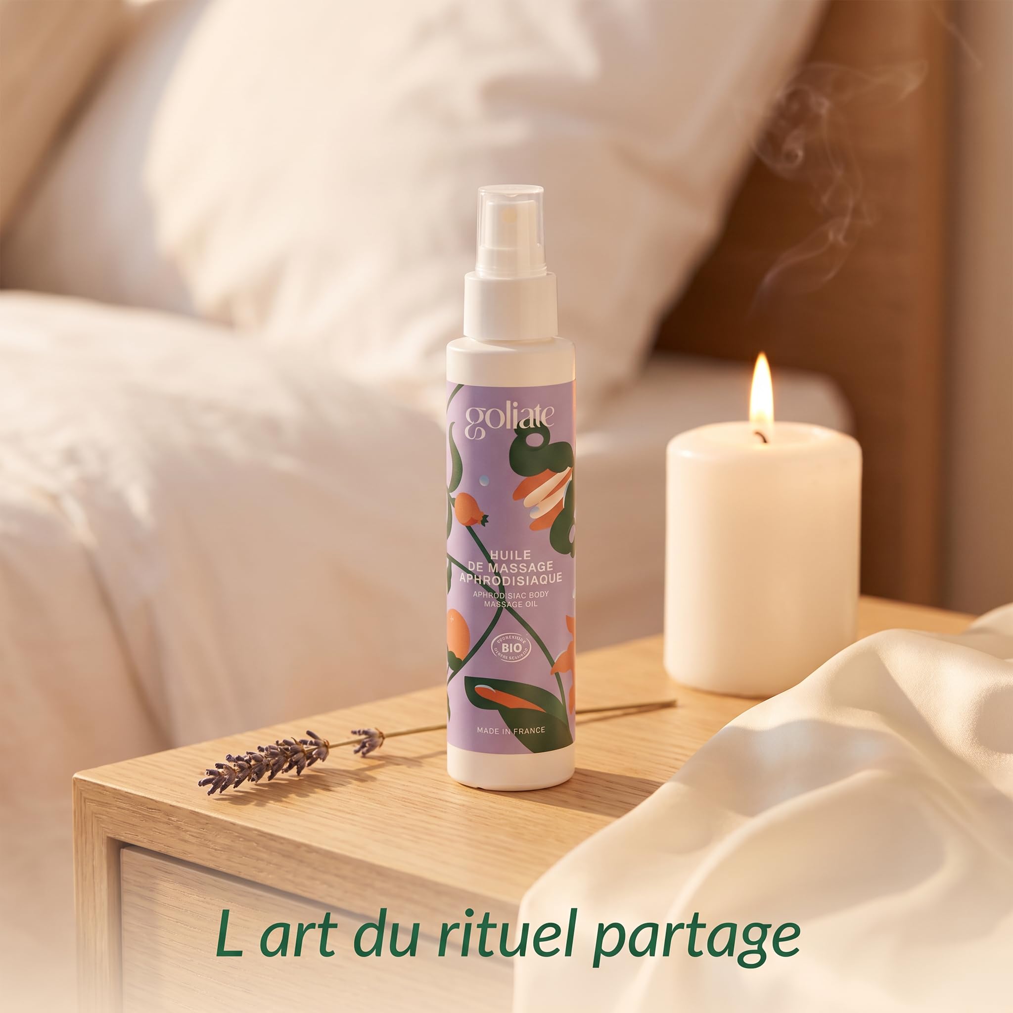 GOLIATE Piacere Nel Modo Francese – Olio Biologico per Massaggi - Afrodisiaco – Gel Cosmetico Rilassante – Sessuale Tantrico Vegano a Base di Piante Compatibile con i Preservativi - 100 ML