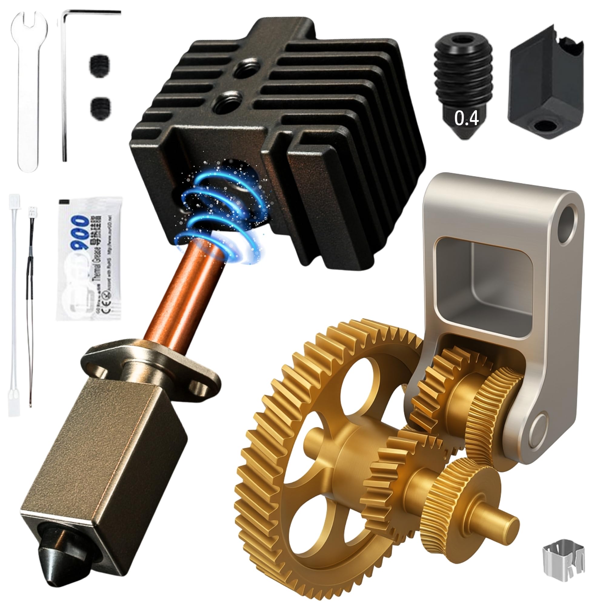 TronicXL Zestaw do drukarki 3D Bambu Lab P1P, P1S, X1, X1C, X1E, przekładnia ekstruder + zestaw Hotend 3.0 + 2 x dysza 0,4 mm, blok grzewczy do bambusa, akcesoria do druku 3D, część zamienna