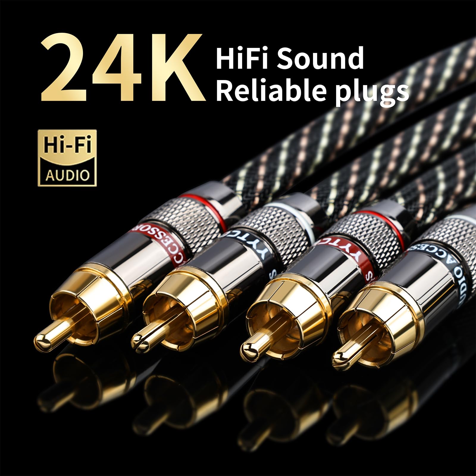Audiophile - Cavo audio HiFi 2RCA maschio a RCA maschio, 4N OFC Core, connettori placcati oro 24K, con treccia in nylon, coassiale; compatibile con amplificatori, lettori CD, giradischi, DAC e