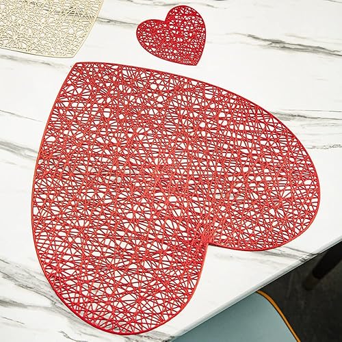 Vista 11 de 6 juegos de manteles individuales y posavasos huecos para mesa de hogar, tapete protector decorativo de vinilo antideslizante (dorado-trigo)