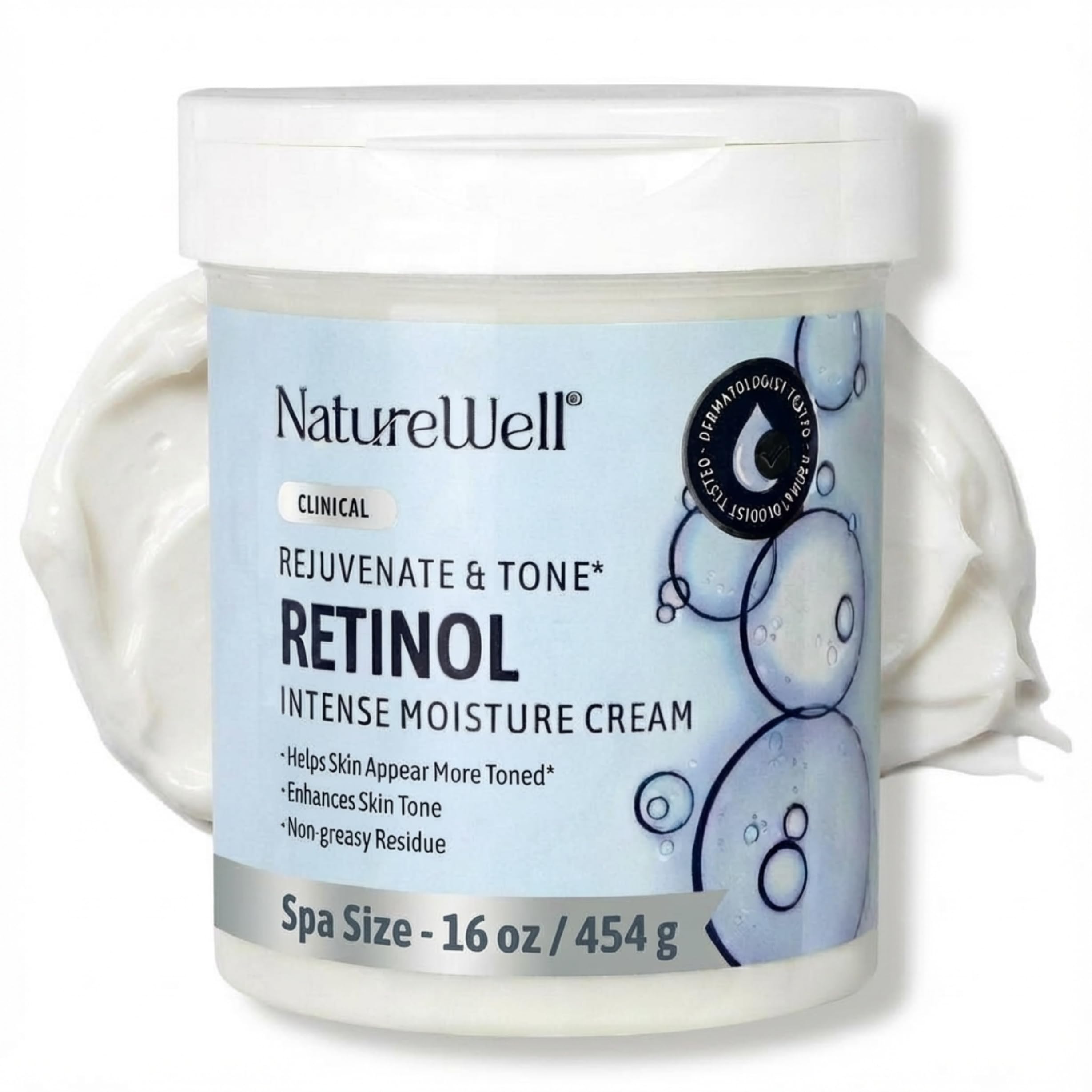 NATURE WELL Clinical Rejuvenate & Tone Retinol Intense Moisture Cream for Face, Body, & Hands, Anti-Aging, Targets Discoloration, Wrinkles, Sun Damage, Crepey, & Sagging Skin, 16 Oz