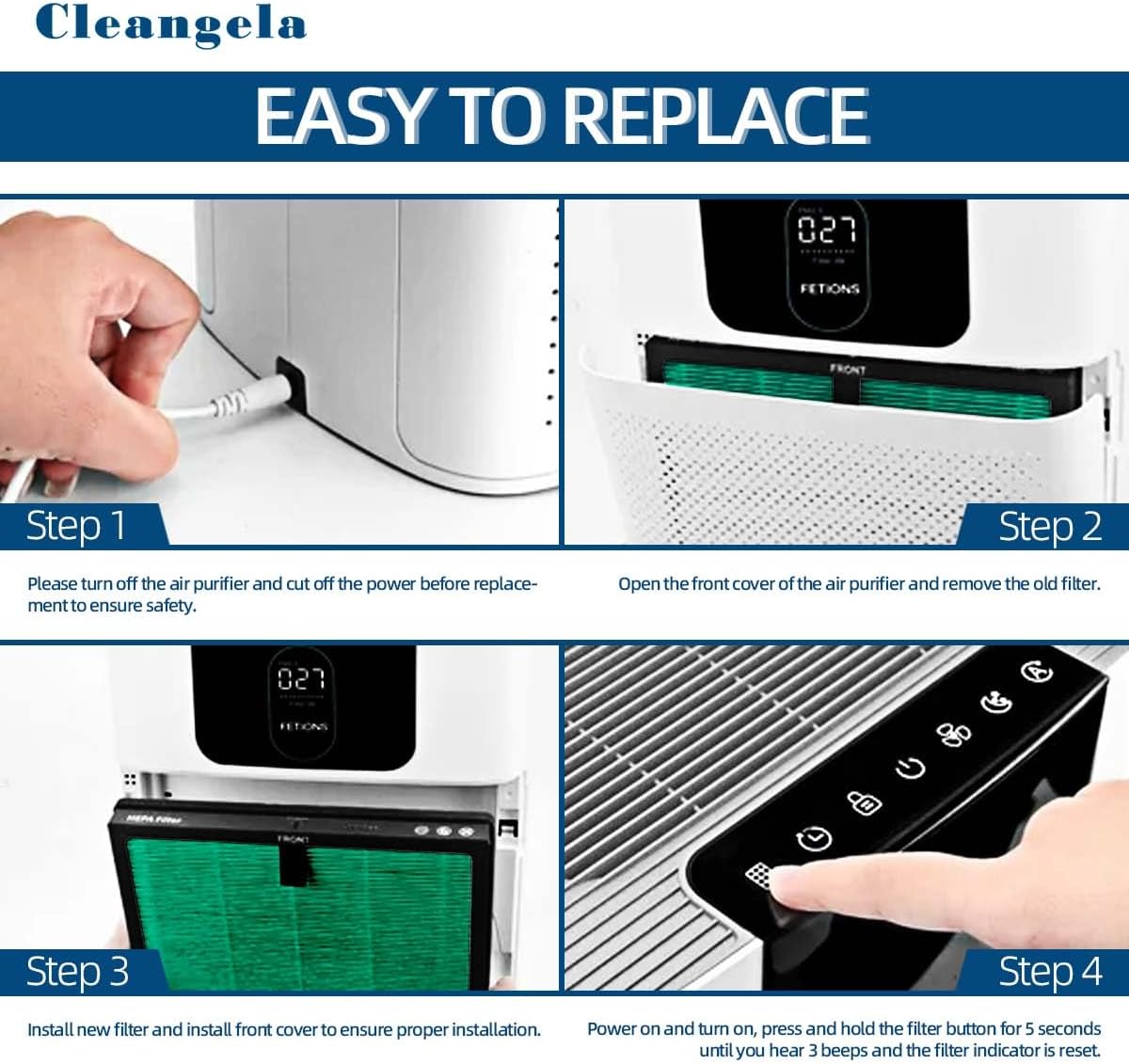 4 Pack HY4866 Air Purifier Replacement Filter Compatible with MORENTO HY4866 WESTHEY HY4866 Air Purifier and YIOU M1 Air Cleaner Pet Dander Version HY4866 Replacement Filter Green - Image 5