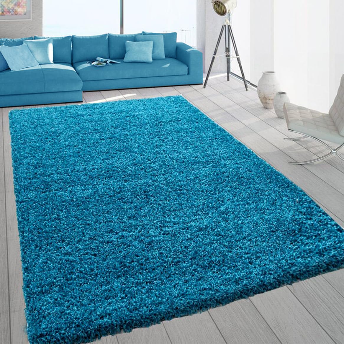 SASONS® Extra Large Shaggy Rug 5cm Thick Soft Pile Modern Fluffy Rugs for Living Room Bedroom Floor Carpet Mat Non Shedding Warm Colours Small Large X-Large Area Rugs (Teal, 160 x 230cm)