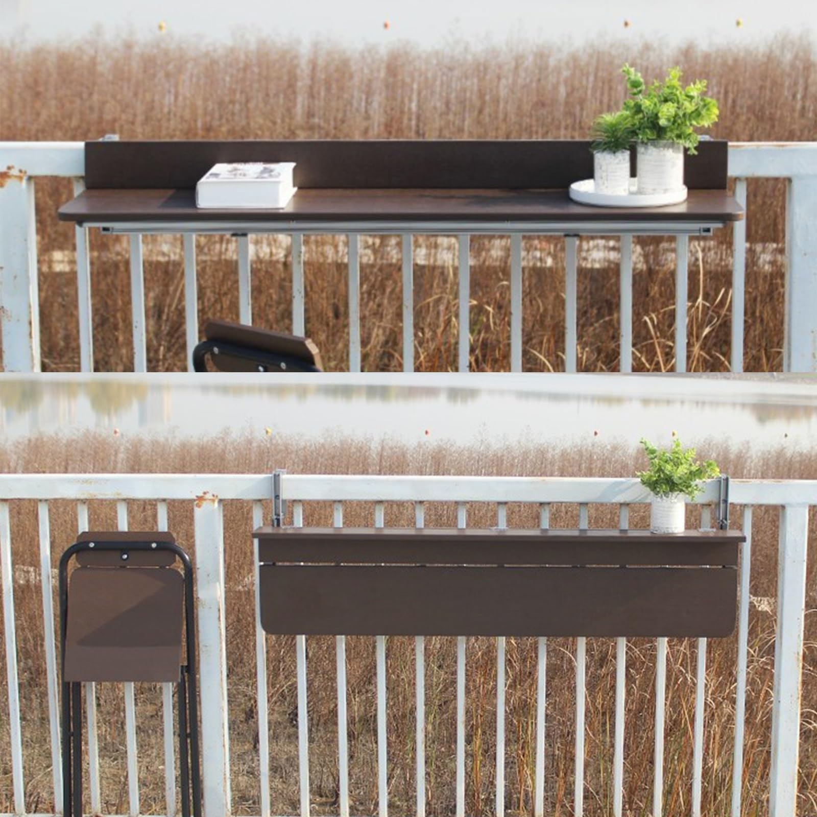 Generisch Klappbarer Balkontisch zur Geländermontage - Wandmontierter Beistelltisch für den Außenbereich, robust und sonnenbeständig, multifunktionales Terrassenaccessoire (60 x 27 cm)