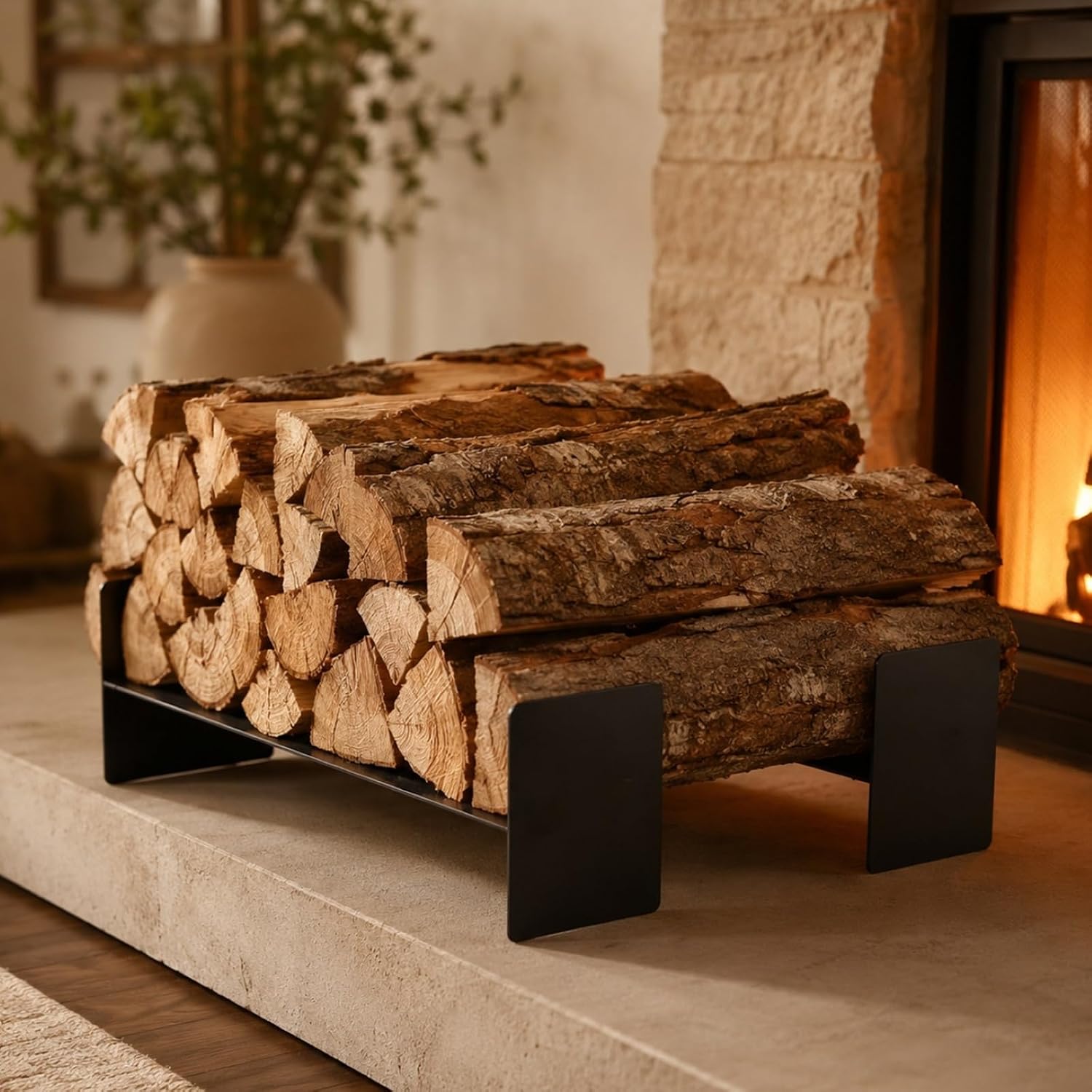 Indoor Firewood Rack,Adjustable Spacing Metal Firewood Holder for Fireplace