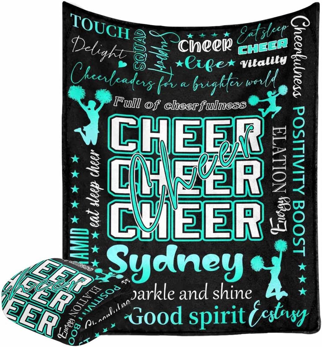 Cheer Personalized Blankets for Kids Adult, Custom Super Soft Fleece Blanket with Name Green Cheerleader Throws Blankets with Text for Men Women Wedding Gifts 40 x 50 inch