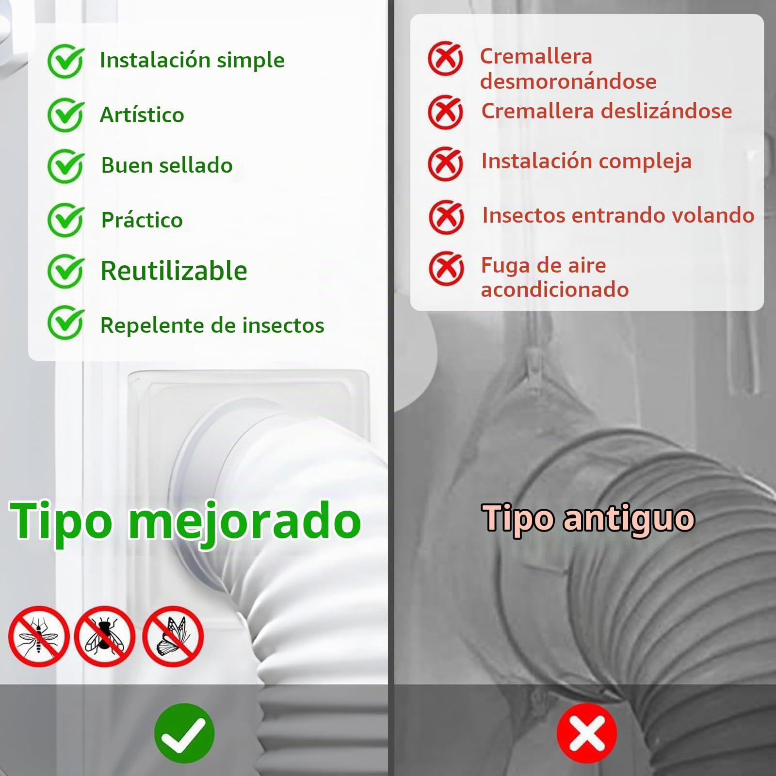 Kit sello de ventana para aire acondicionado 400CM, kit ventana aire acondicionado portátil, adecuado para unidad de aire acondicionado portátil, bloqueo de aire caliente. (Sin cremallera)