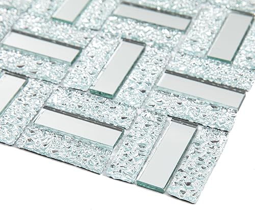 Adedeo Azulejo de mosaico de diamante de cristal, espejo de ladrillo, azulejos de mosaico de vidrio para cocina, pared de baño (6 hojas, espejo