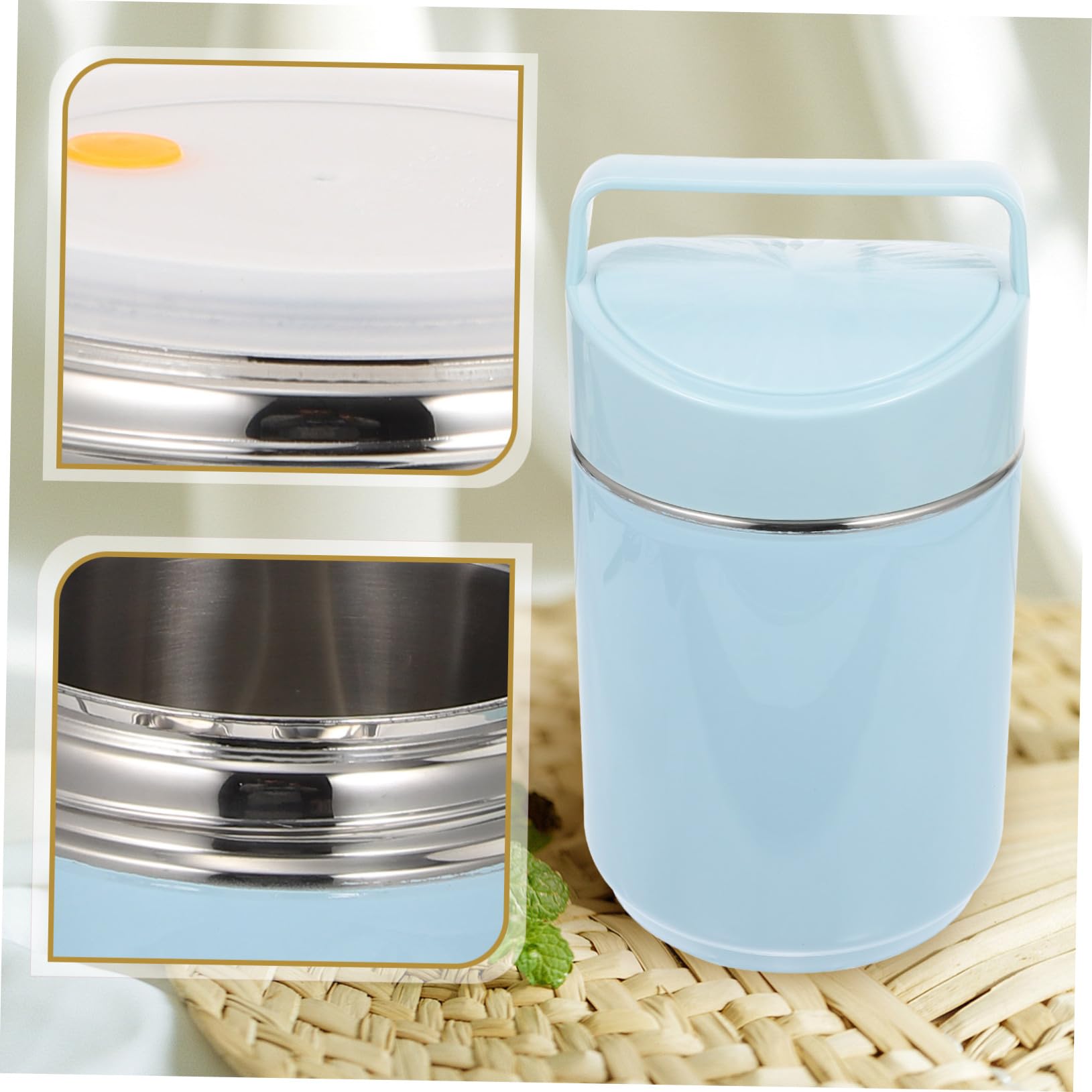 Cabilock Caja Térmica de Acero Inoxidable de 3 Capas 2l Azul | Asa Portátil y Cierre Hermético, Apta para Escuela y Viaje, Diseño Aislante para Adultos