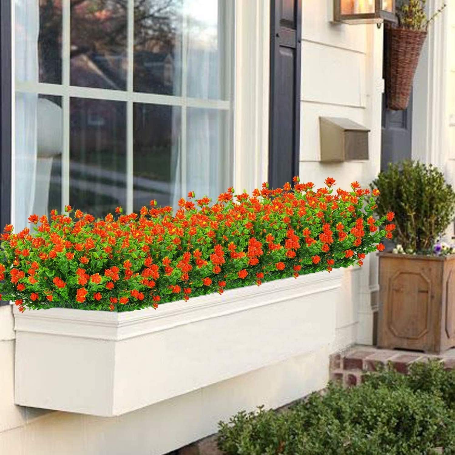 8 Bundles Artificial Flowers Outdoor Fake Mums UV Resistant Plastic Flowers Faux Plants Indoor Outside Garden Porch Patio Window Box Wedding Home Décor (Orange/8pcs) - Image 6