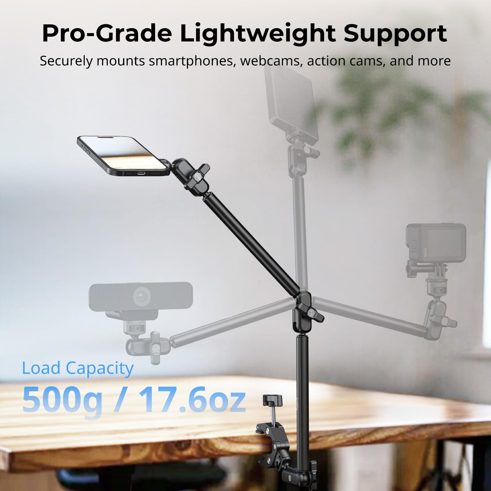 SMALLRIG Zestaw z zaciskiem biurkowym Magic Arm do mocowania do MagSafe do iPhone'a, 67 cm, dwustopniowe, regulowane, elastyczne ramię z bezpiecznym uchwytem do smartfona, internetowej - 5626