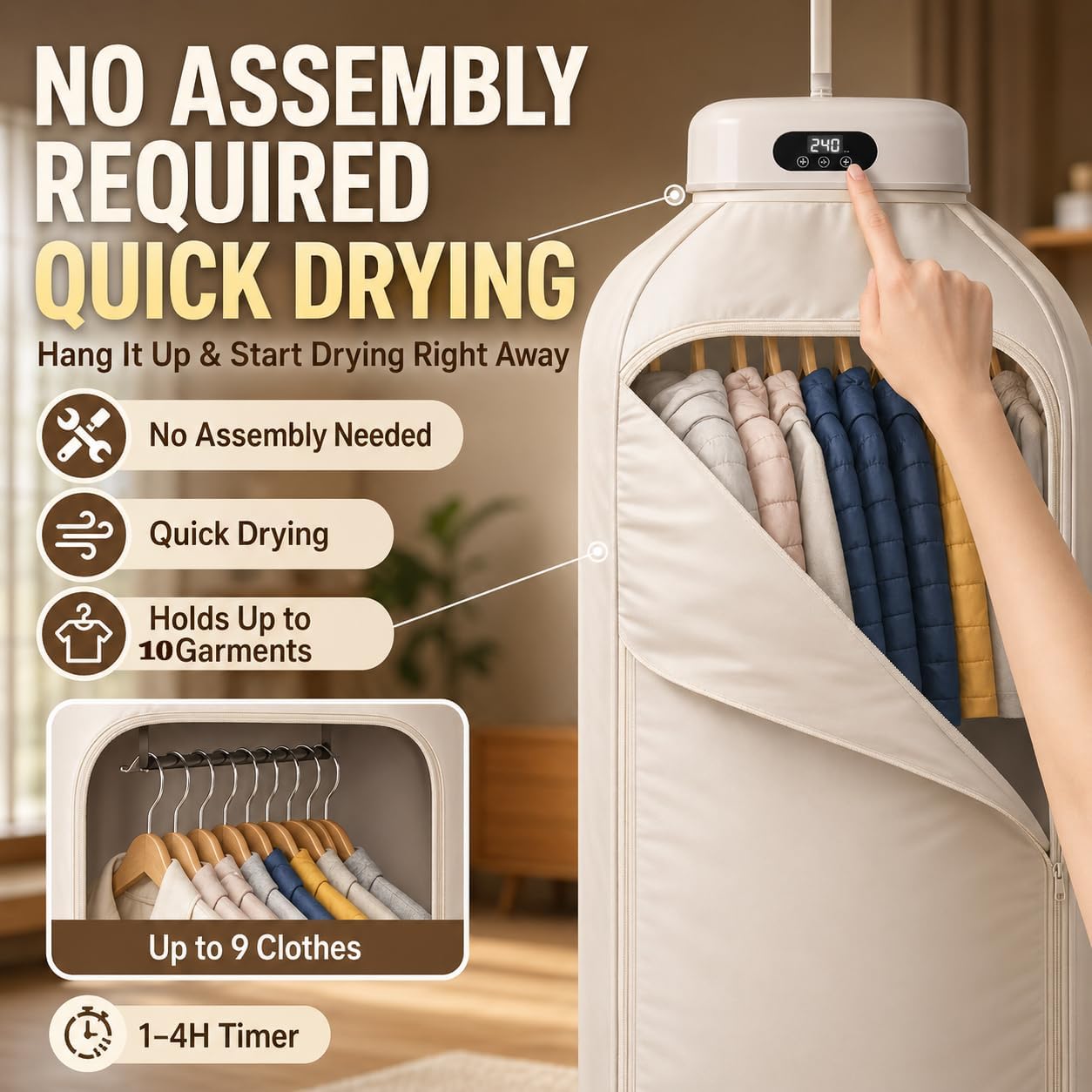 Portable Clothes Dryer, 700W Fast Drying with Wrinkle-Reducing Gentle Heat, No Assembly Required, Quiet Compact Dryer for Apartment, RV, Travel & Small Spaces