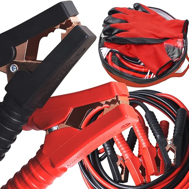 MIKKUPPA 4m Heavy Duty Jump Leads Professional Car Van Battery Booster Cables 500AMP for 12V and 24V with Gloves and Storage Bag