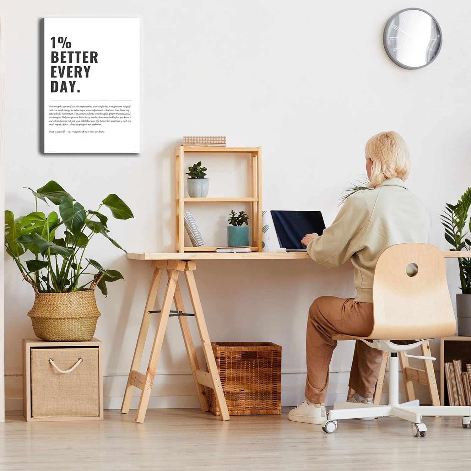 Framed 1% Better Every Day Motivational canvas Wall Art Inspirational Wall decoration pictures Growth Mindset Self Improvement Quote Poster Prints for Office Gym Classroom or Home Décor 16x24in