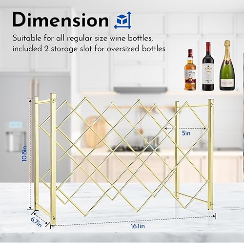 Miniatura 3 de TOBUSA Estante de vino dorado para encimera, moderno estante de vino independiente, soporte para 10 botellas de vino de diseño simple, estante de