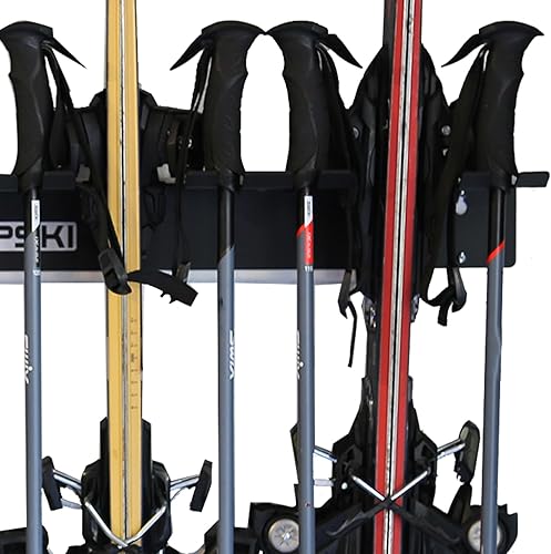 Miniatura 4 de TRAPAWAY Estante de pared  Capacidad para 4 pares de esquís o snowboard por Bindings  Organizador de garaje para herramientas, equipo y equipo de