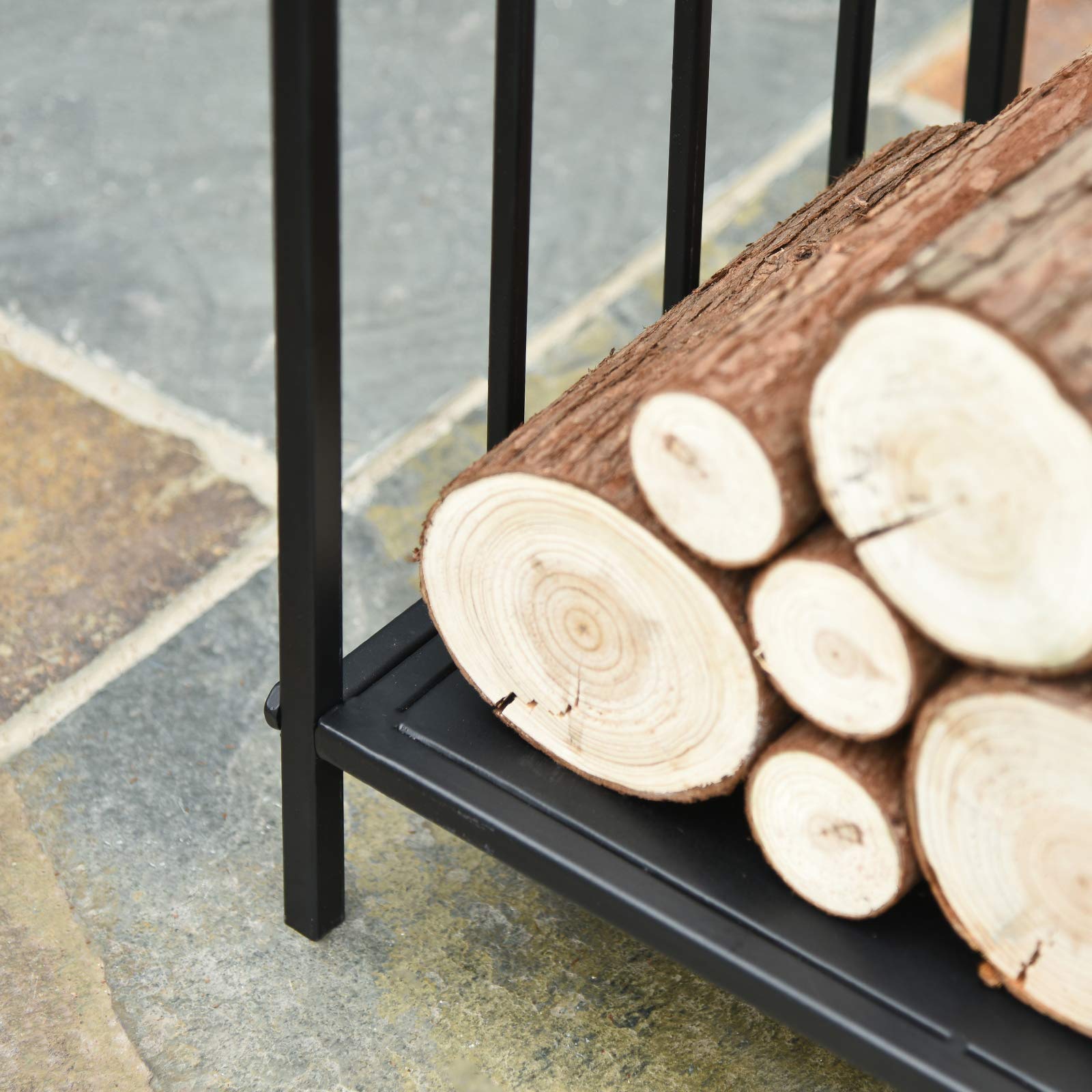 HOMCOM Range bûches Porte-bûches Etagère porte bois de cheminée charge max. 15 Kg dim. 44L x 33l x 46H cm métal époxy noir