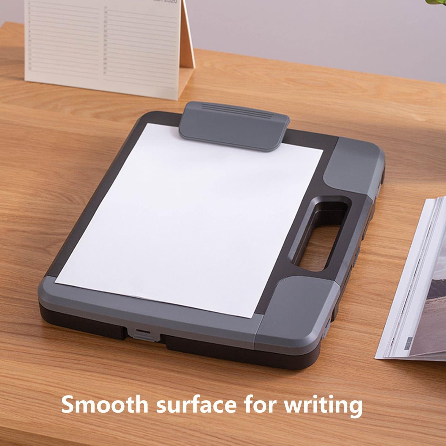 Plastic Storage Clipboard with Handle – Heavy Duty Clipboard, Portable Side-Opening Organizer Case for Letter/Legal Size Paper (14.5”x12”x1.75”) – Office, School, Construction & Outdoor Use