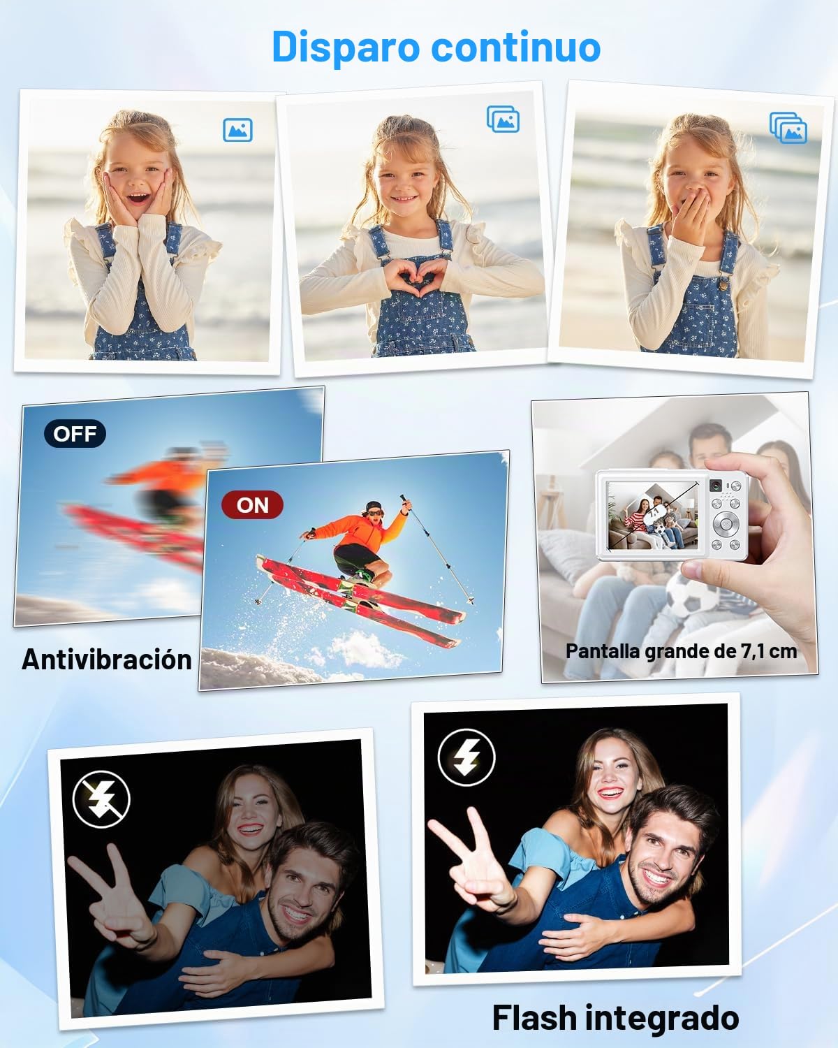 Cámara Digital 4K 64MP, Doble cámara con Enfoque automático, Flash, Zoom 16X, estabilización, Cámara de Fotos compacta para niños, Adolescentes, Adultos y Principiantes (Blanco)