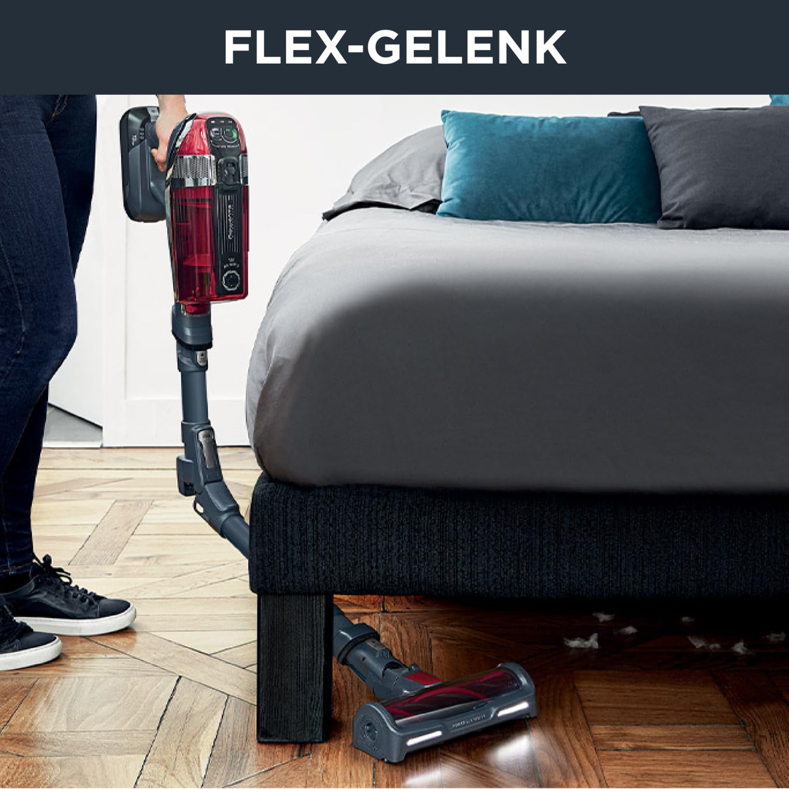 Rowenta X-Force Flex 11.60 Kabelloser Stabstaubsauger, Tierpflege, 130-Watt-Saugleistung, 25,2 V Wechselakku, bis zu 45 Min. Autonomie, Kontrollanzeige,Technologie, LED-Leuchte, Rot-Grau, RH9878WO