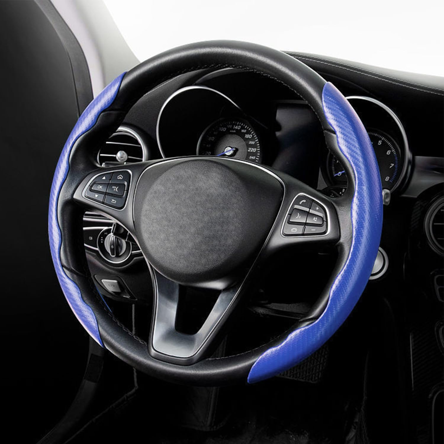 1 Paio Di Coprivolanti, 1 Pezzo Di Tappetino Antiscivolo, Coprivolante In Fibra Di Carbonio, Coprivolante, Copriauto, Volante Segmentato Antiscivolo Per Auto