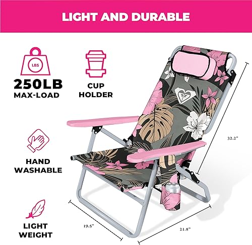 Miniatura 3 de Roxy Paquete de 2 sillas de playa  Sillas plegables ligeras con reclinación ajustable, portavasos y bolsas de transporte  Sillas portátiles y