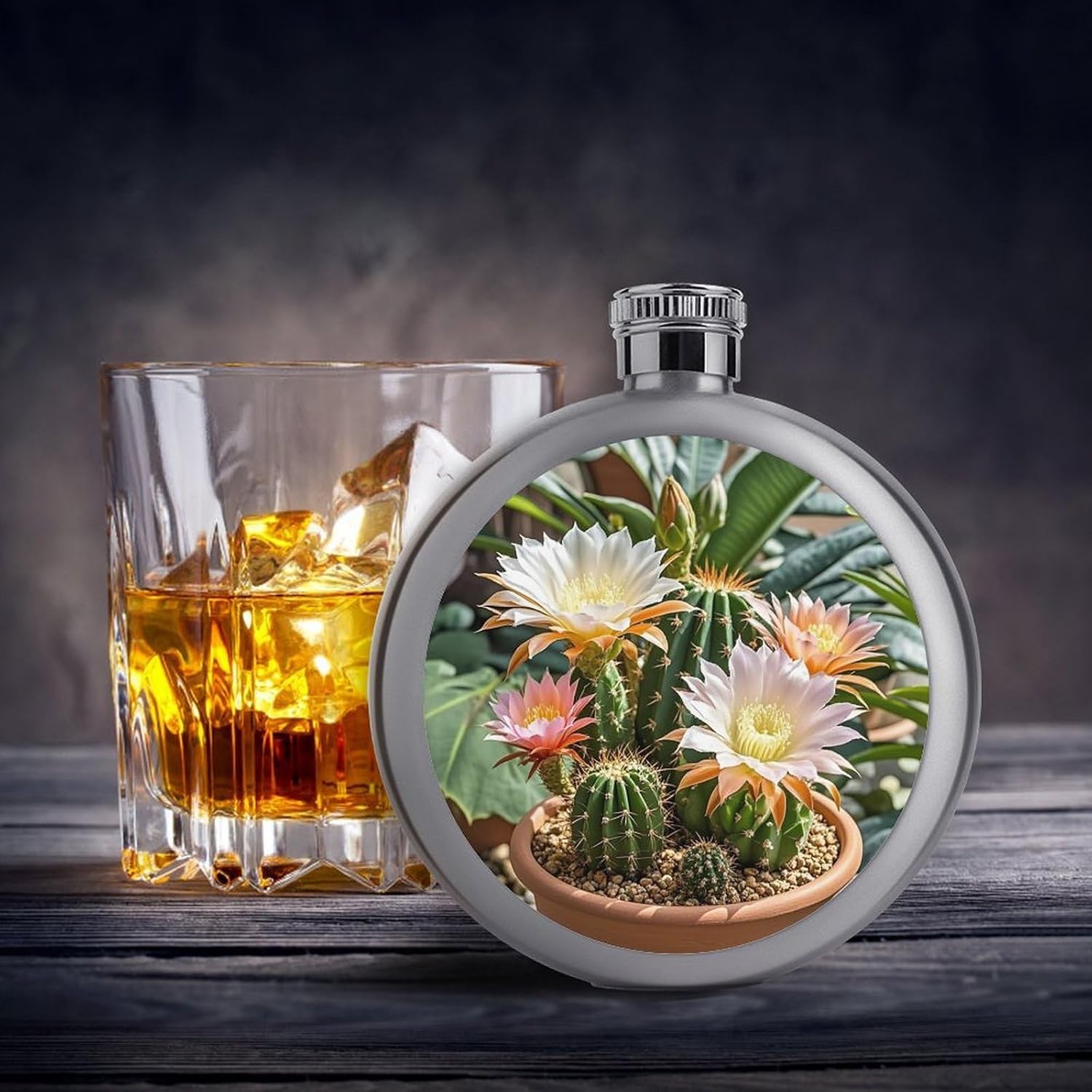 Cactus Flower Pot Stainless Steel Flagon to 5 Oz with Screw Cap,Hip Flask for Men–Whiskey & Liquor Pocket Flask,Alcohol Flagon for Camping Drink Sports Outdoor Wine Bottle