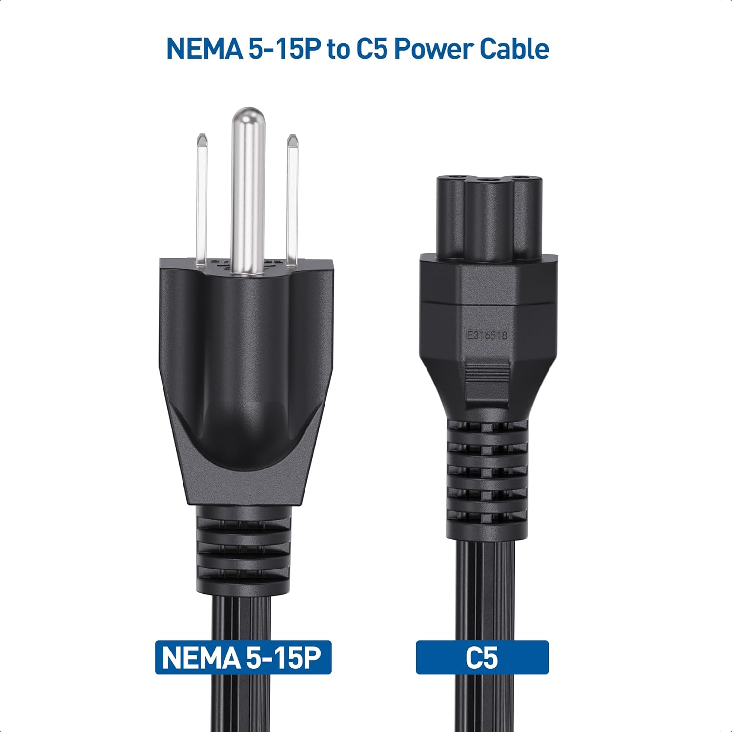 Cable Matters 2-Pack 3 Prong Power Cord - 15ft, 13A / 16AWG, Laptop Power Cord Replacement Compatible with Dell/HP/ASUS Computers, (NEMA 5-15P to IEC C5), Black
