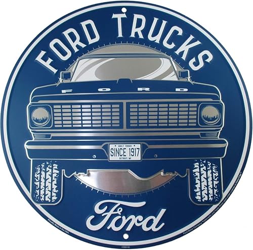 HangTime Letrero de camión Ford, decoración de metal vintage con pastilla clásica de la serie F, arte de pared redondo de 12 pulgadas