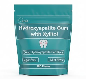 crait Remineralizing Gum Xylitol Hydroxyapatite Gum, 180 Pieces | Non-Nano Hydroxyapatite and Xylitol, 70mg HA Per Piece, Sugar-Free Mint Hard Gum for Fresh Breath, Bad Breath