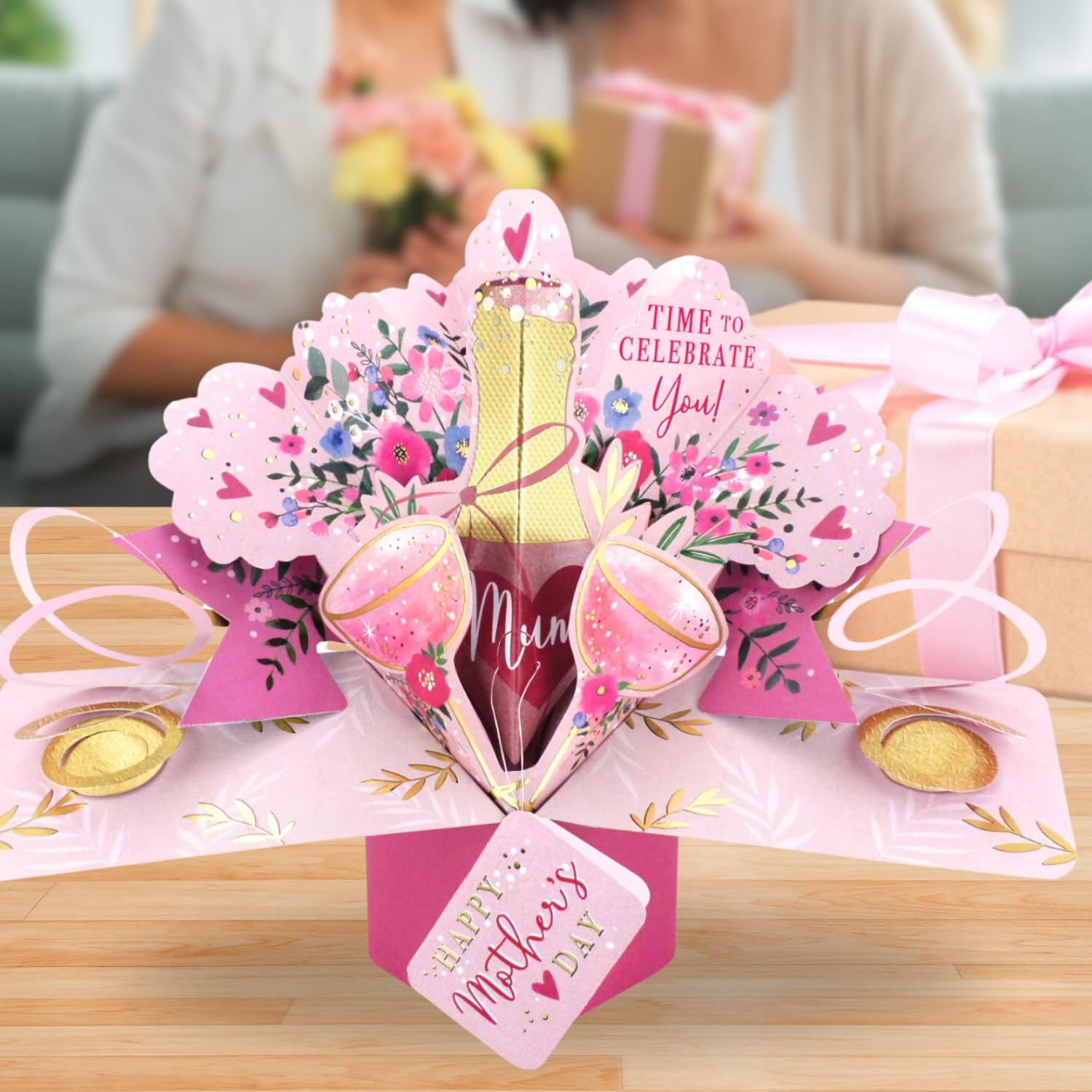 Time To Celebrate You! Mum Pop Up Mother's Day Greeting Card 3D Pop-Up Cards MPOP029, Pink - Image 3